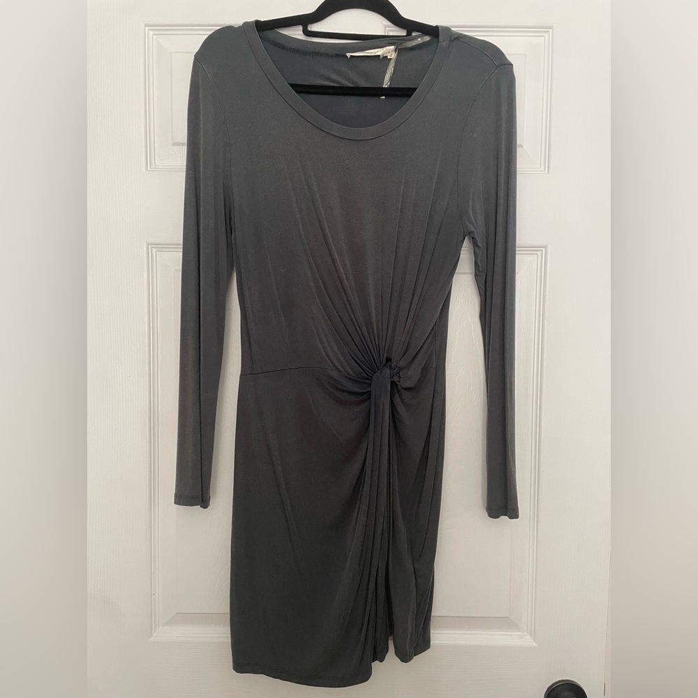 ANDREE BY UNIT Charcoal Acid Wash Long Sleeve faux wrap Dress Size Large